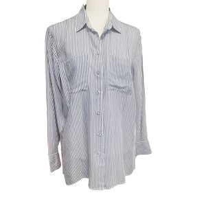 Banana Republic Parker Tunic Fit Button Up Sz Small Gray Stripe